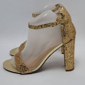 J Adams Shirley Gold Glitter Ankle Strap Heeled Sandals Size 8.5